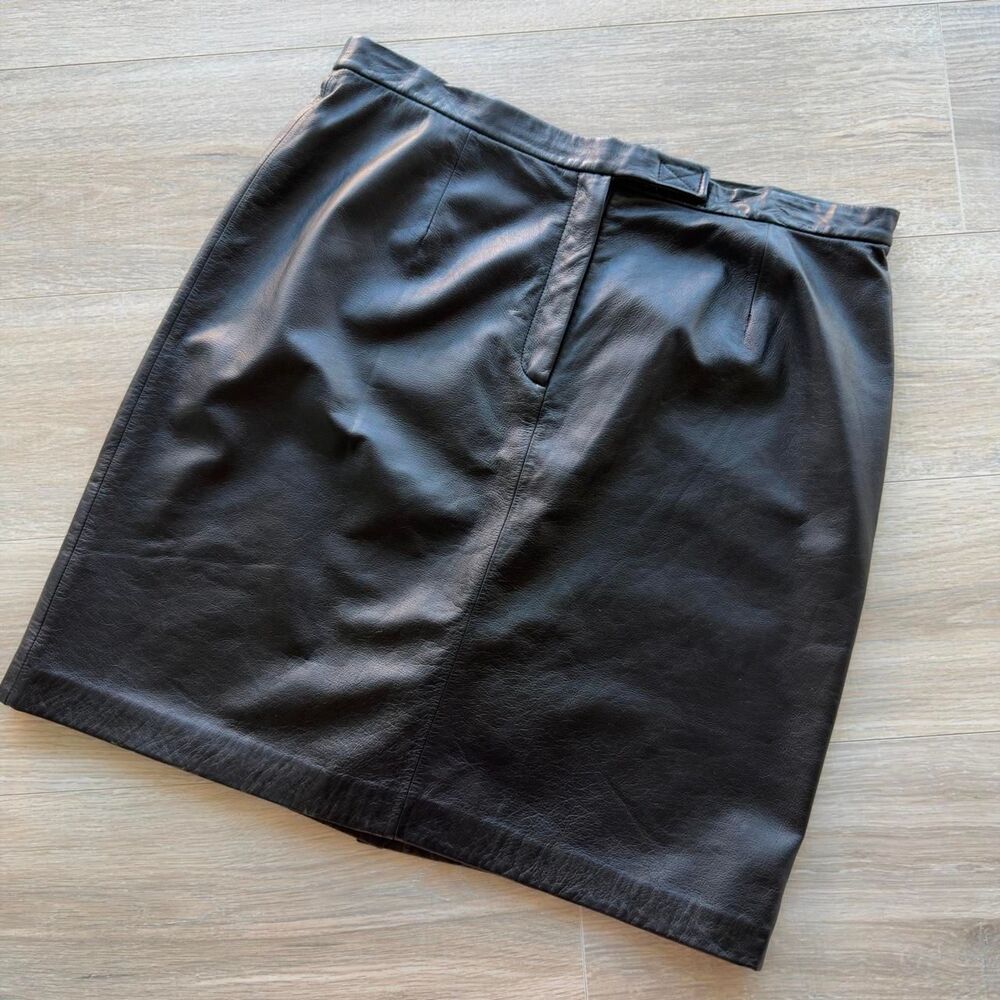 Apostrophe Women's Black Leather Mini Skirt Sz 18 VTG 90's Alt Goth Minimalist
